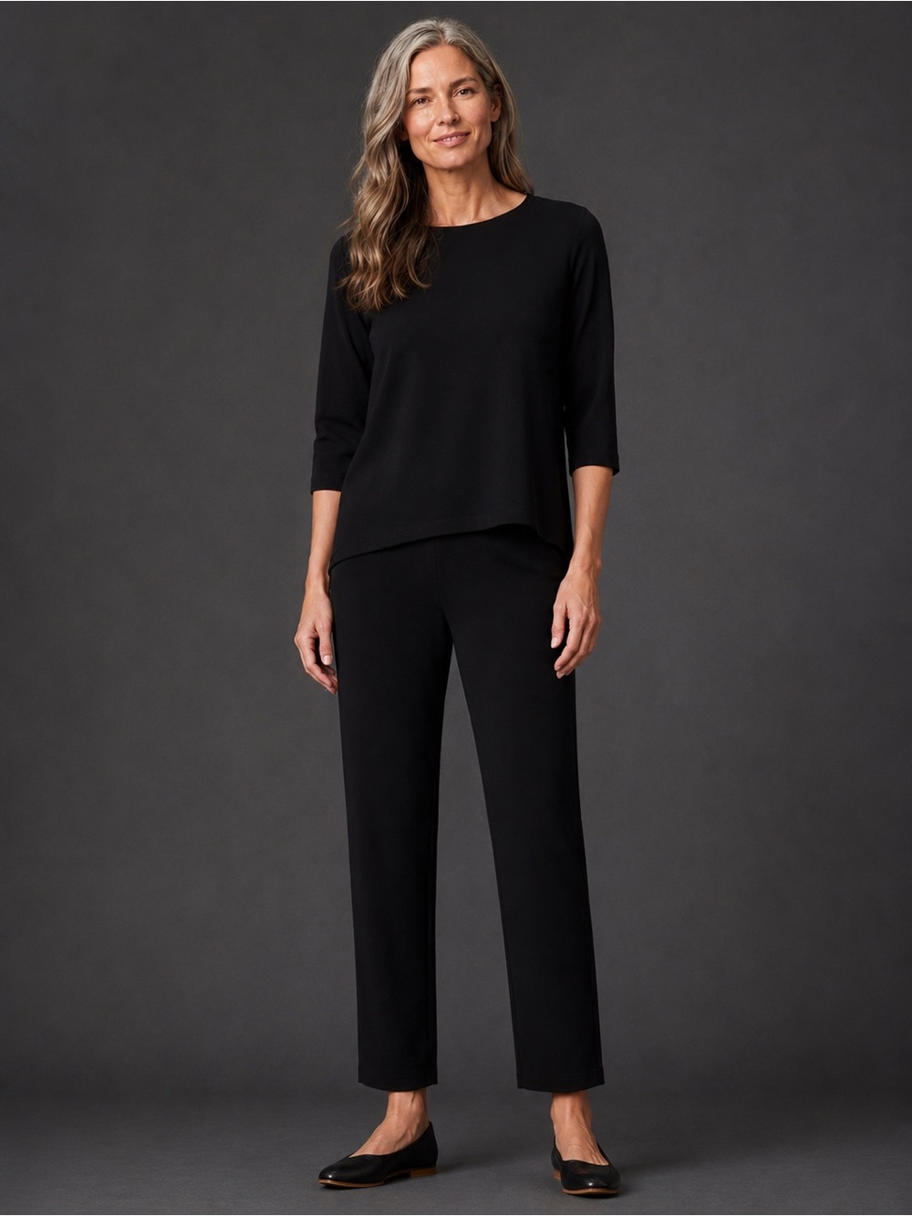 Eileen Fisher Black Stretch Crepe Straight Leg Pull-On Pants Medium